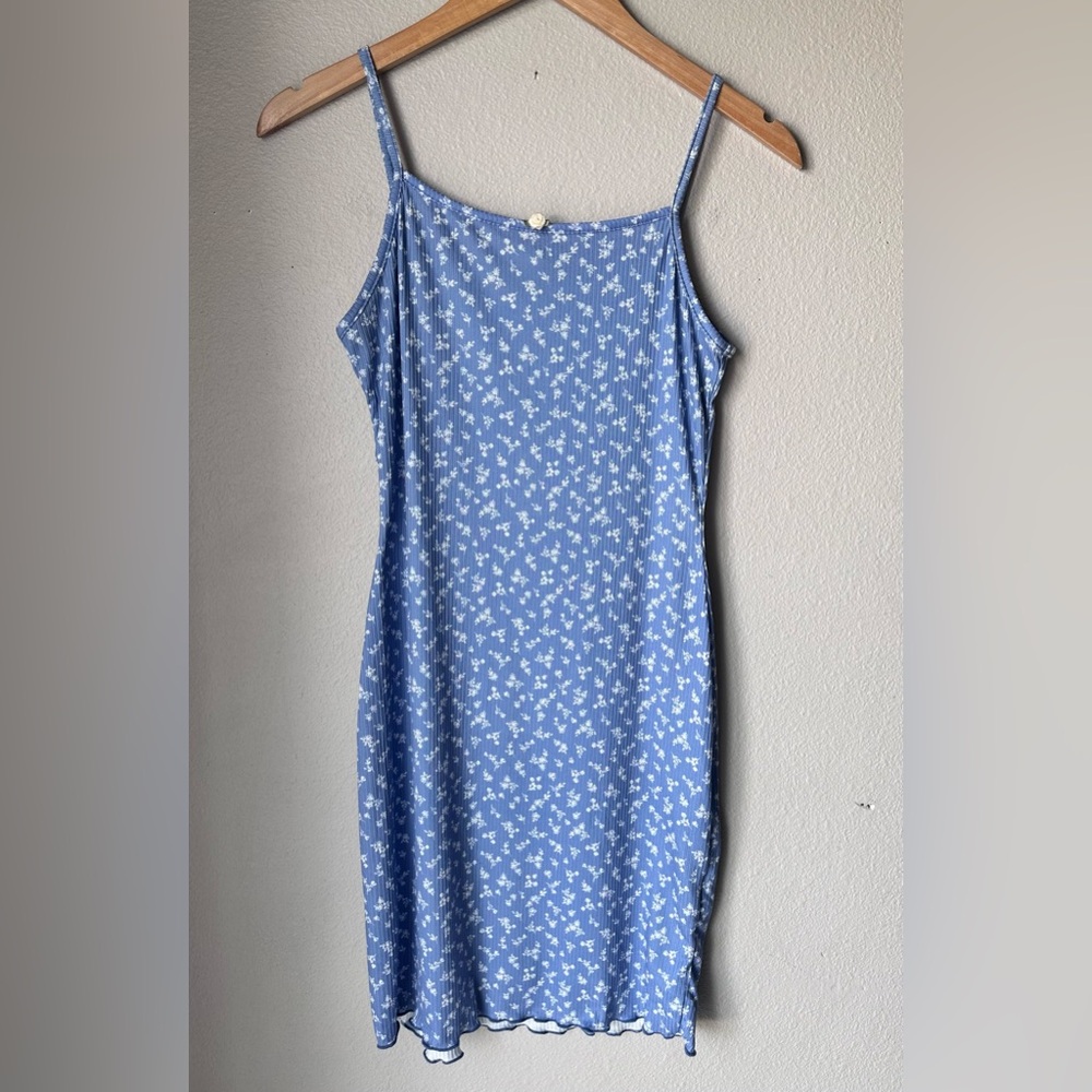 See You Monday Blue Floral Spaghetti Strap Dress Womens Size Medium